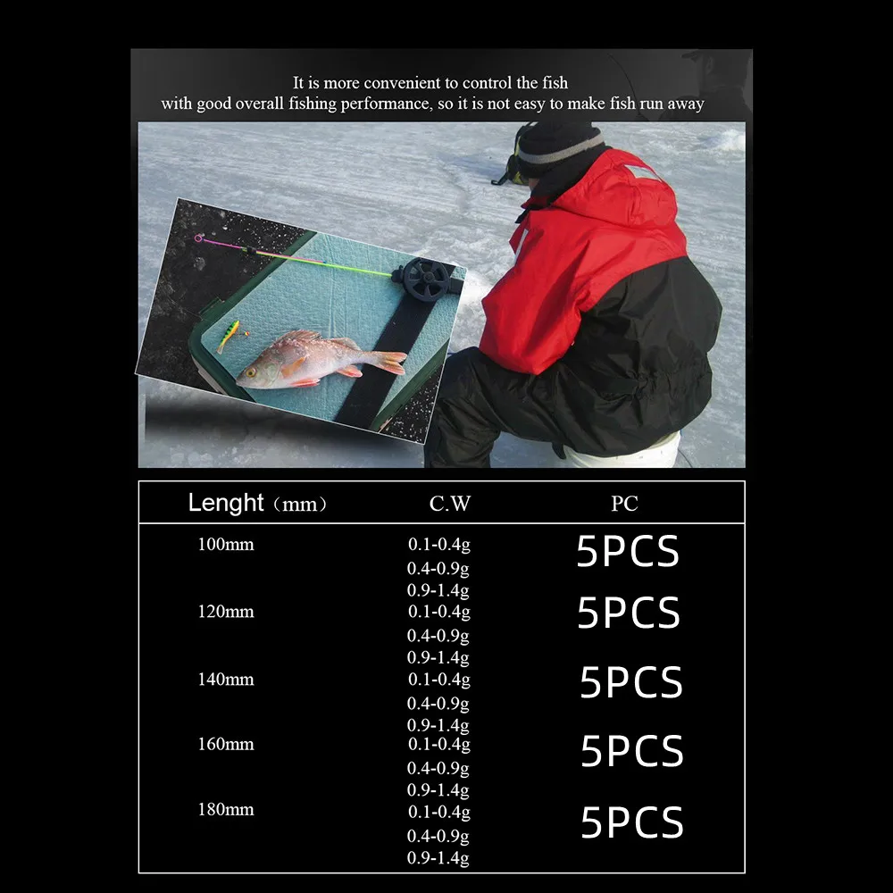 FISH KING-caña de pescar en hielo para invierno, acero inoxidable superior, 100mm-180mm, 5 unidades por paquete, mango portátil para pesca al aire libre, aparejos de pesca - imagen 5