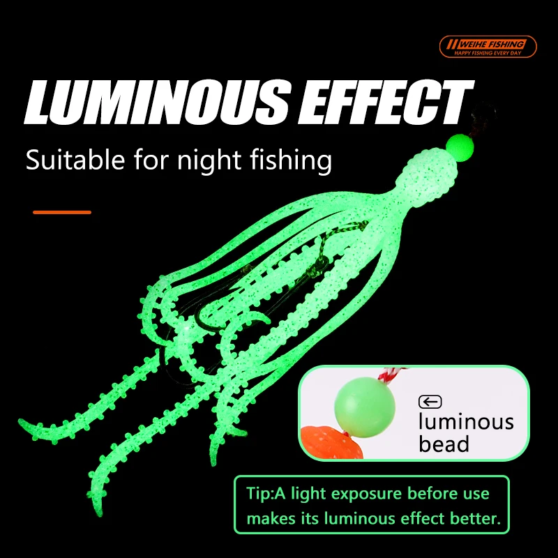 WEIHE-señuelo de pulpo suave, Mini calamar con anzuelo, 15cm, 10g, pesca en el mar, cebo de pulpo, TPE, 1 ud./5 unidades - imagen 3