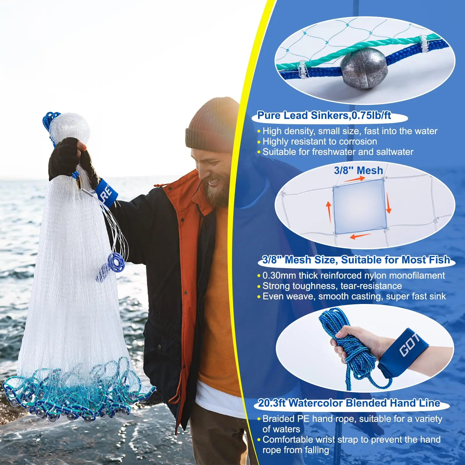 Goture red de fundición para pesca en agua dulce y salada exterior