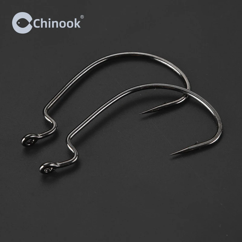 Chinook 20 piezas anzuelo Texan de gusano ancho, anzuelo compensado de carbono, anzuelo de pesca de carpa con púas para lubina, plantilla de gusano suave, anzuelo EWG - imagen 4