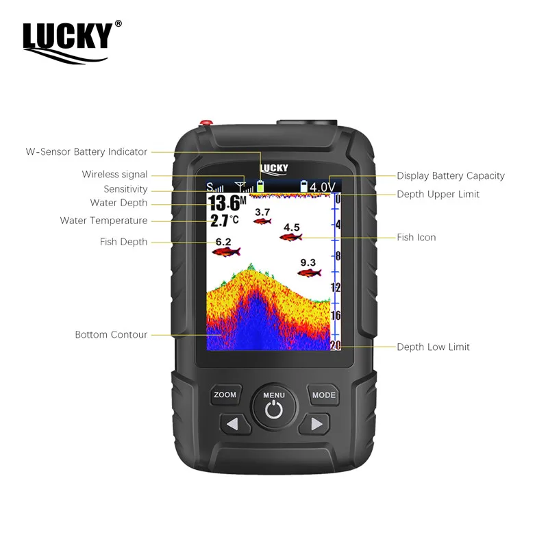 Lucky FF718LiC-WLA buscador de peces portátil inalámbrico 45M/147 pies profundidad de sonda impermeable buscador de peces lámpara atractiva - imagen 5