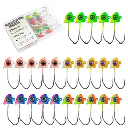 25 uds Crappie Jigs cabezas 1/32OZ 1/16OZ 1/8OZ ojos 3D pesca Jig Head gusano anzuelos para Crappie Panfish lubina señuelo pesca