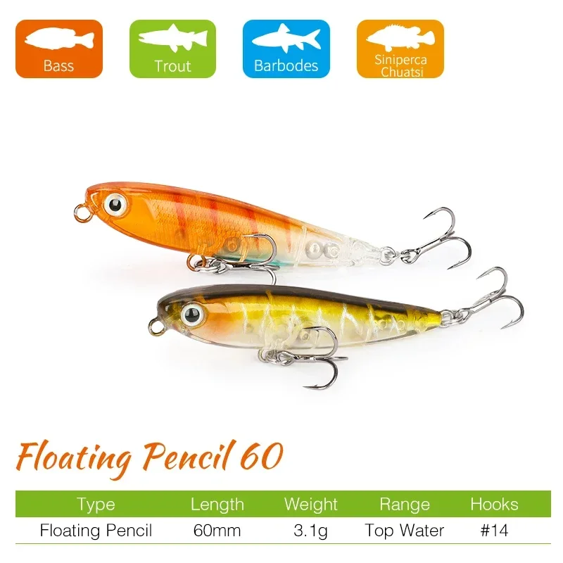 Lápiz flotante de 60mm y 3,1g, señuelo de pesca duro de agua superior, DW64, trucha pequeña, Swimbait, Wobblers - imagen 4