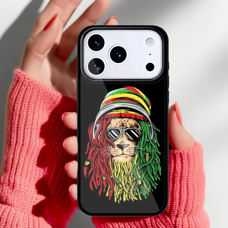 Funda Bob Marley Rasta Lion en color negro con diseño de león y detalles dorados