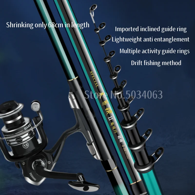 Cañas de pescar de 2,7 m-7,2 m, caña de pescar telescópica ultraligera de carbono de 60T alto para Surfcasting, caña de pescar giratoria en roca, pesca en el mar en la costa, agua dulce - imagen 4