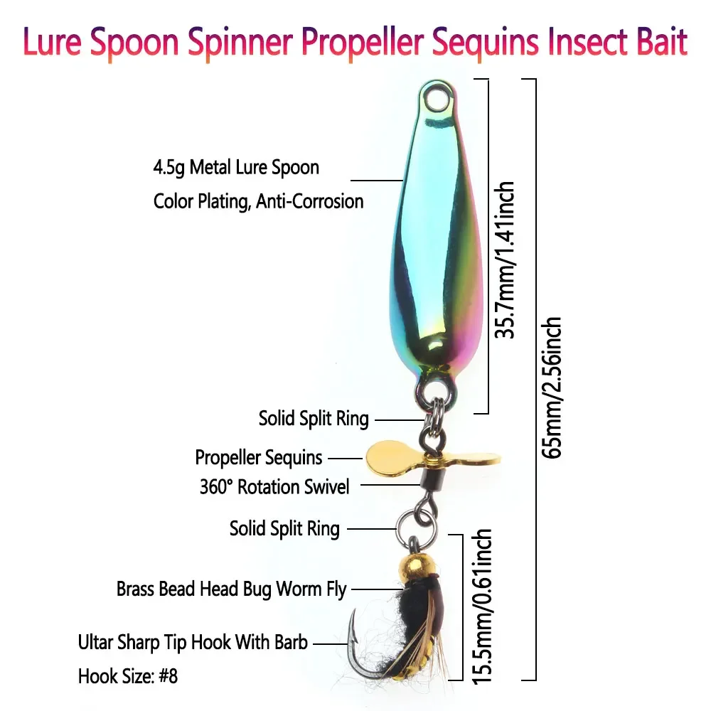 Bimoo 2/3 Uds señuelo de Metal cuchara Spinner hélice lentejuelas insecto cebo insecto gusano moscas señuelo pesca conjunto trucha lubina Señuelos de pesca - imagen 2