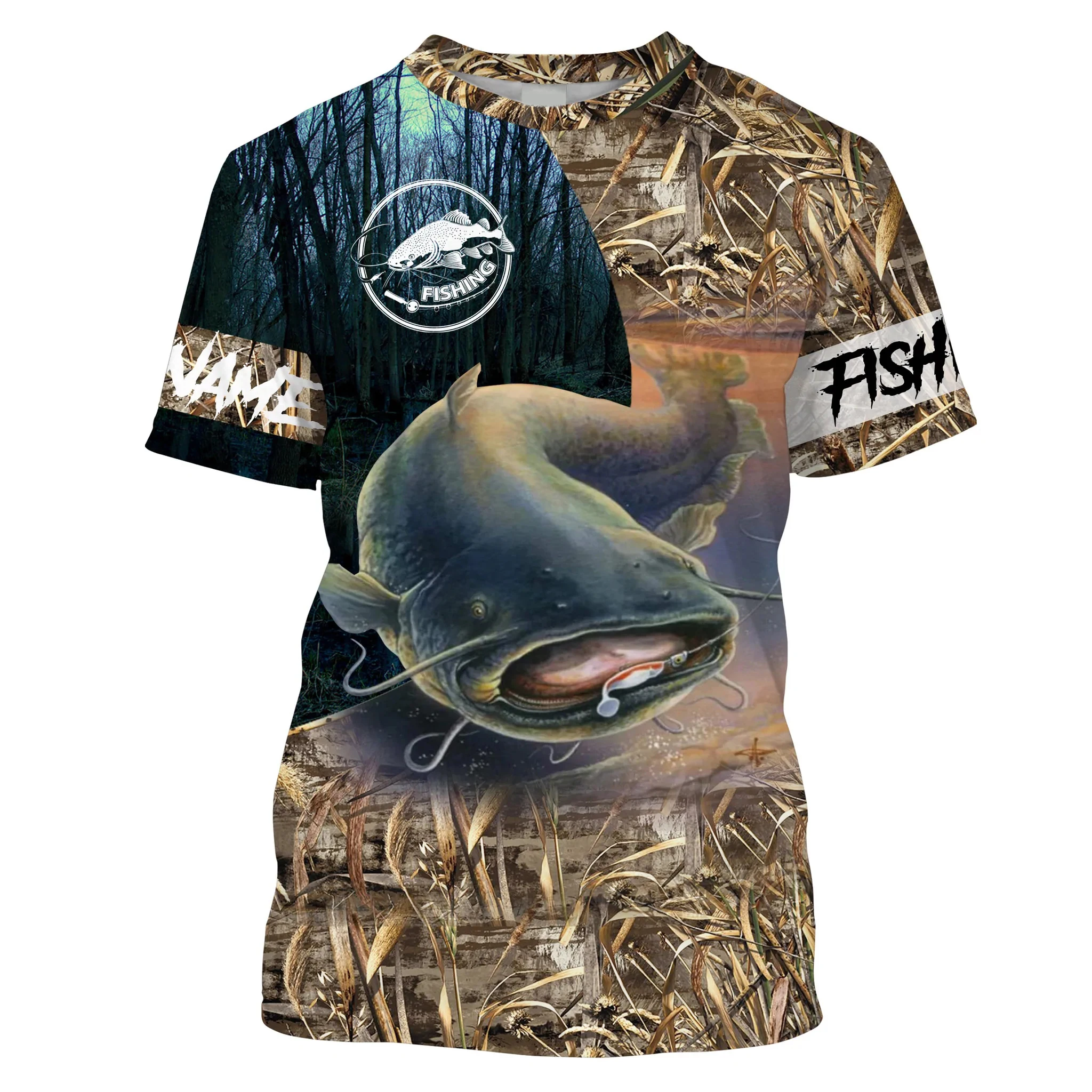 Catfish pesca Camo personalizar nombre 3D impreso camiseta para hombre fresco verano estilo Casual camiseta Unisex regalo para pescador TX274 - imagen 2