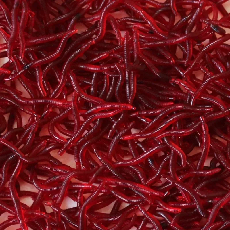 20/50 Uds gusano rojo realista cebo suave olor a Camarón olor Artificial silicona pesca señuelo lubina 3,5 cm simulación lombriz Takcle - imagen 2