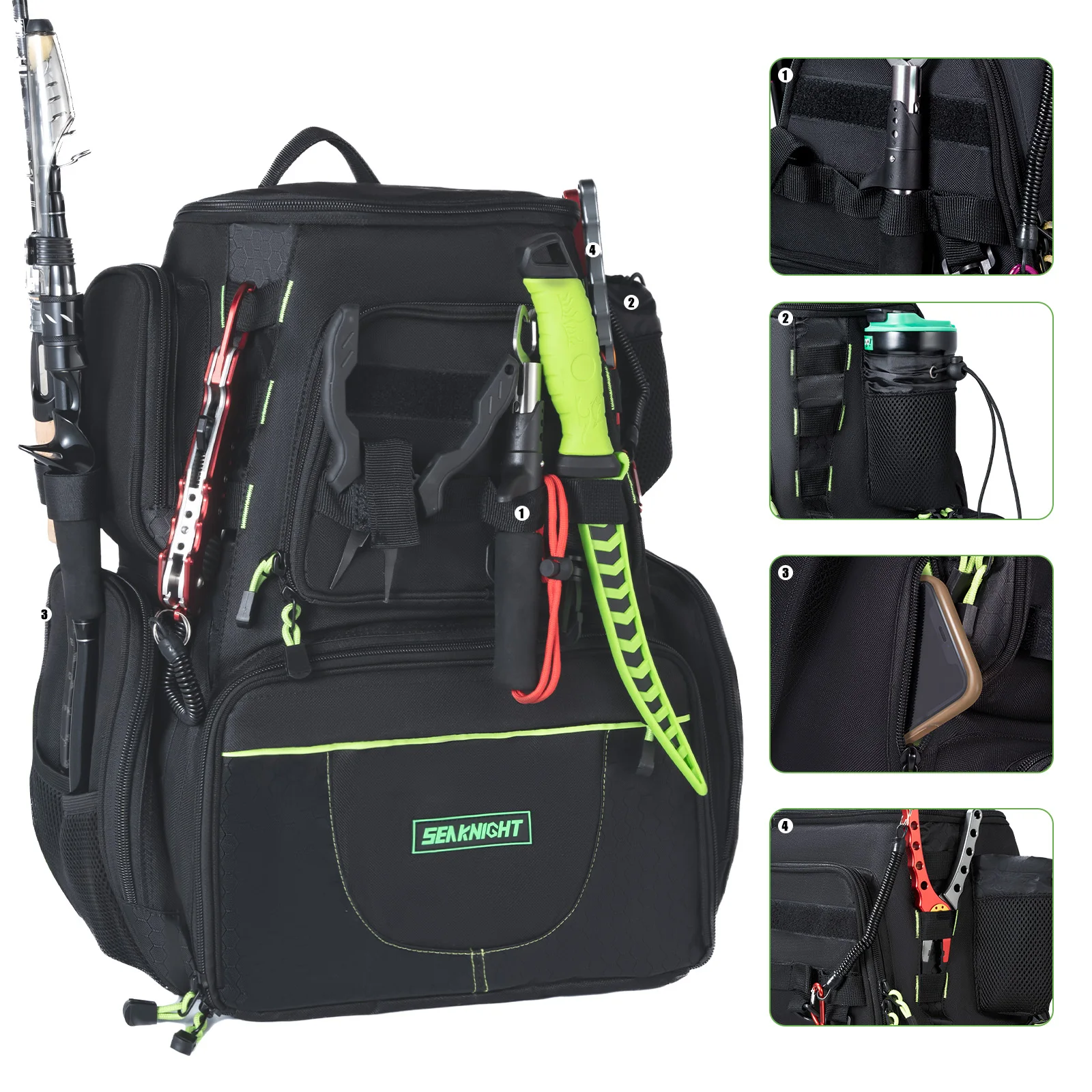 SEAKNIGHT Bolsa de pesca Bolsa de almacenamiento de viaje de tela olyester de alta capacidad SK010 Bolsas de almacenamiento de gran espacio anticorte resistentes al desgaste