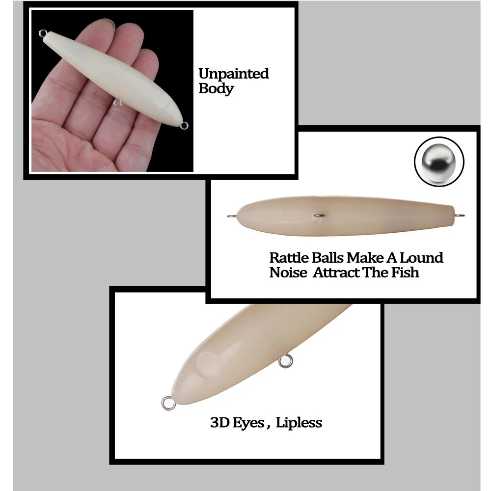 Chan'sHuang 20 piezas cebo en blanco sin pintar 10,3g/90mm sonajero flotante lápiz caminando el perro DIY hecho a mano señuelo de pesca Artificial - imagen 4