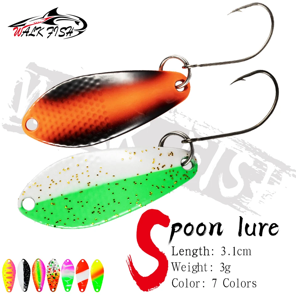 WALK FISH-señuelo de Pesca de Metal, 1 unidad, 3g, 31mm, cuchara de Pesca, cebo duro con un solo gancho, Spinner para perca de trucha, Wobbler japonés