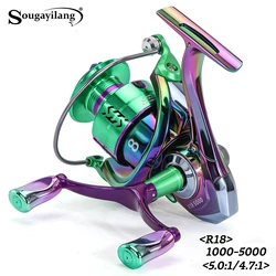 Sougayilang 더블 핸들 스피닝 낚시 릴 CNC 알루미늄 스풀 5.0:1/4.7:1 기어비 올 메탈 낚시 릴 낚시 용품