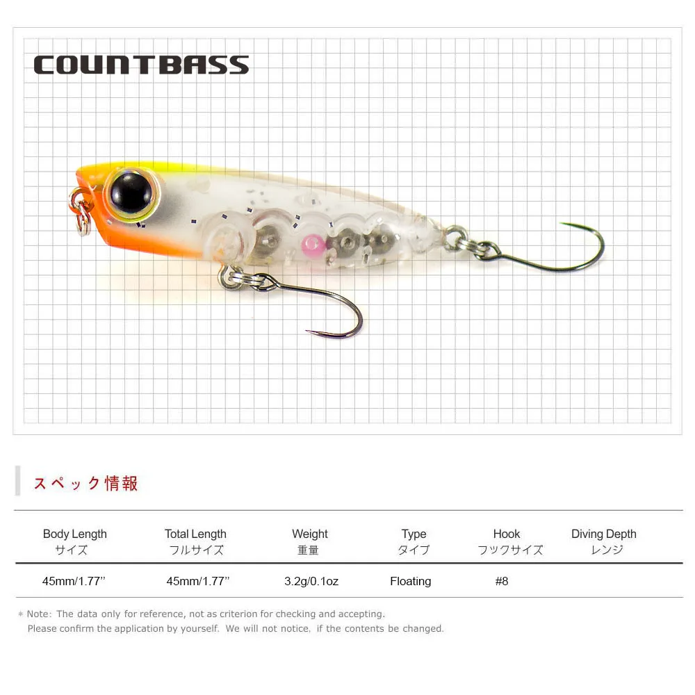COUNTBASS 45mm 1-3/4" 3,2g 1/8 oz. Cebo flotante Popper, señuelos de pesca para pescadores Wobbler Topwater La Peche Au Leurre Hardbaits - imagen 2