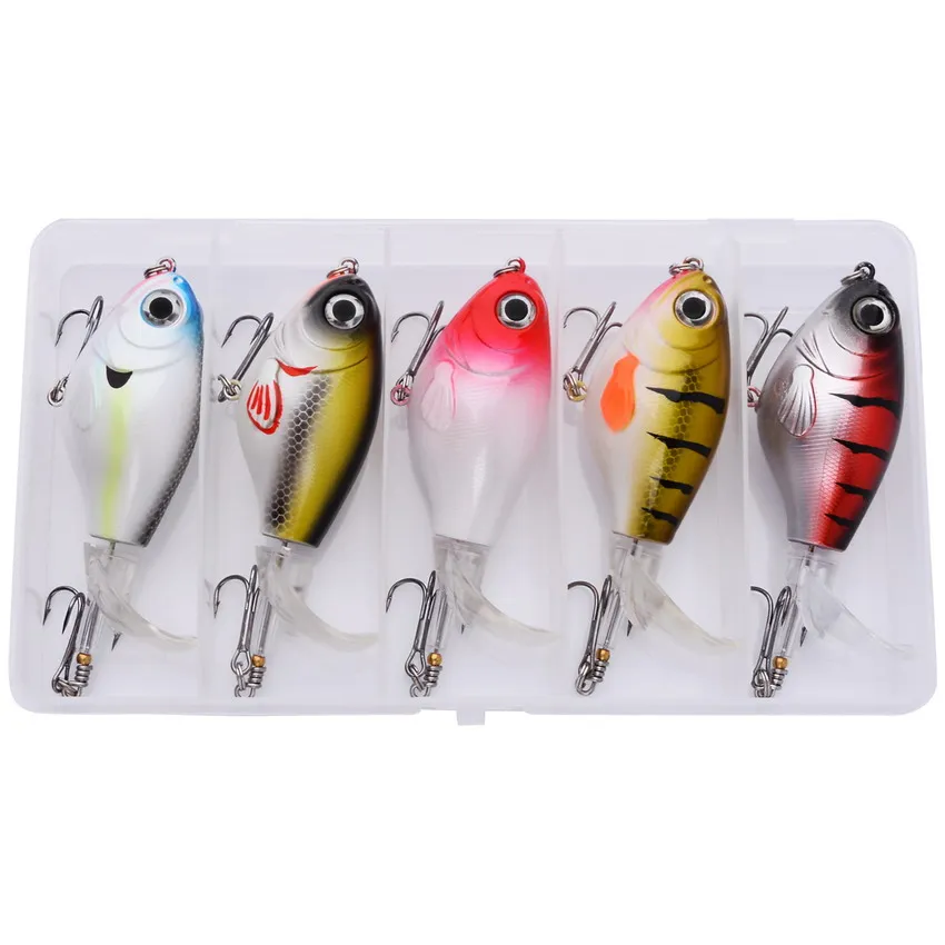 Juego de Señuelos de Pesca Topwater Popper, cebo duro de plástico lápiz, Swimbait con cola giratoria suave para Lucio, 5 unids/lote por caja, 16g - imagen 4