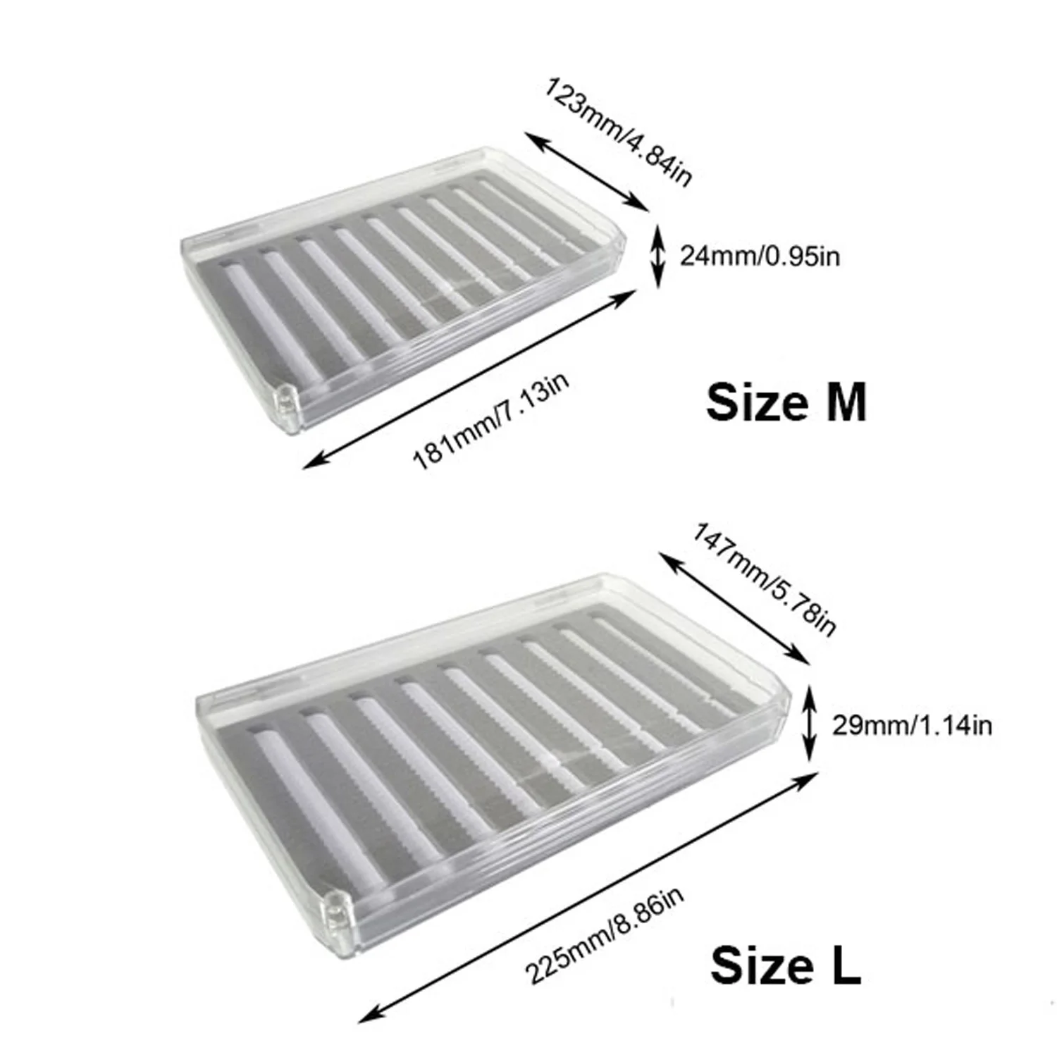Caja de plástico transparente súper delgada, 2 uds., con dos tipos de cajas de espuma para pesca con mosca, para sujetar moscas - imagen 3