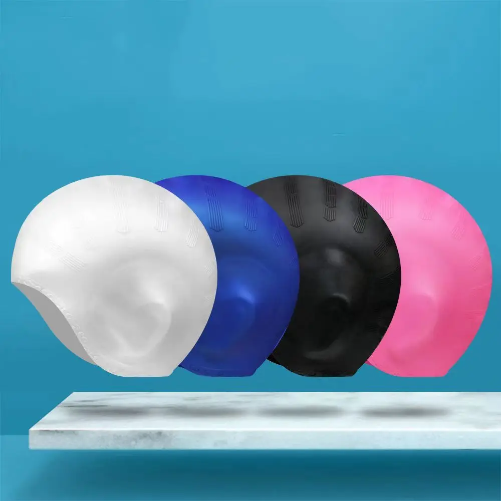 Gorros de natación de silicona de alta elasticidad, gorro de baño grande Unisex con protección para los oídos, protege los oídos, mantiene el cabello seco, gorros de buceo para piscina - imagen 3