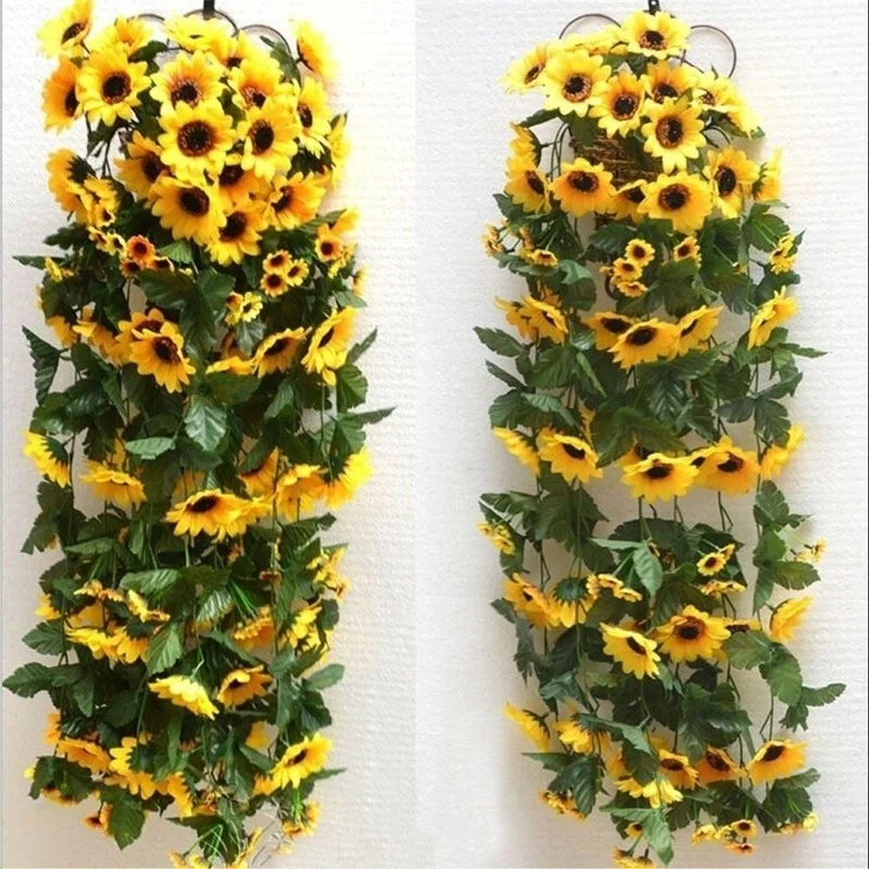 1/2/5 Uds 260cm guirnalda de girasol amarillo Artificial flor vid boda Floral arco decoración seda - imagen 2