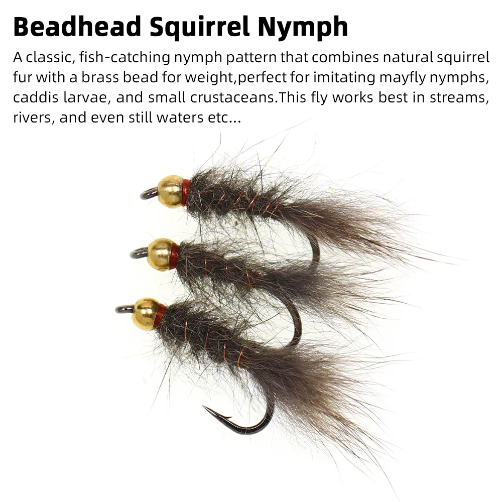Vampfly 4 piezas # 12 # 14 latón Beadhead ardilla ninfa mosca pesca moscas insecto Artificial cebos trucha Grayling perca Señuelos de pesca - imagen 2