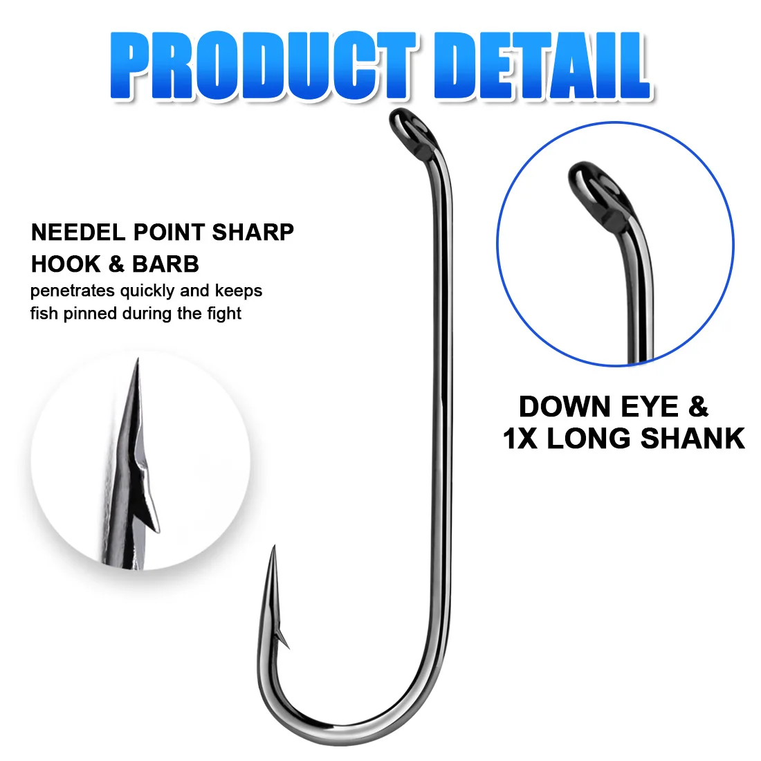 FishTrip-anzuelo para moscas secas, 50-200 Uds., anzuelo de pesca con forma de ojo, 1 gancho para atar moscas de vástago largo, anzuelo para trucha curvado redondo de acero rico en carbono - imagen 3