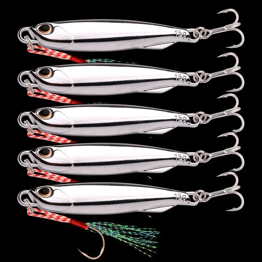 Señuelo de plantilla de Metal plateado, cebo de pesca de mar, aparejos de lubina de agua salada, 10 piezas, 7g, 10g, 15g, 20g, 30g, 40g, 60g, 80g - imagen 3