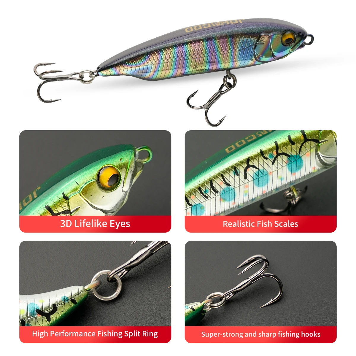 Señuelos de pesca Johncoo, lápiz de hundimiento lento, 60mm, 6,5g, 75mm, 10,5g, cebos duros, Wobblers, señuelo para pesca de trucha - imagen 5