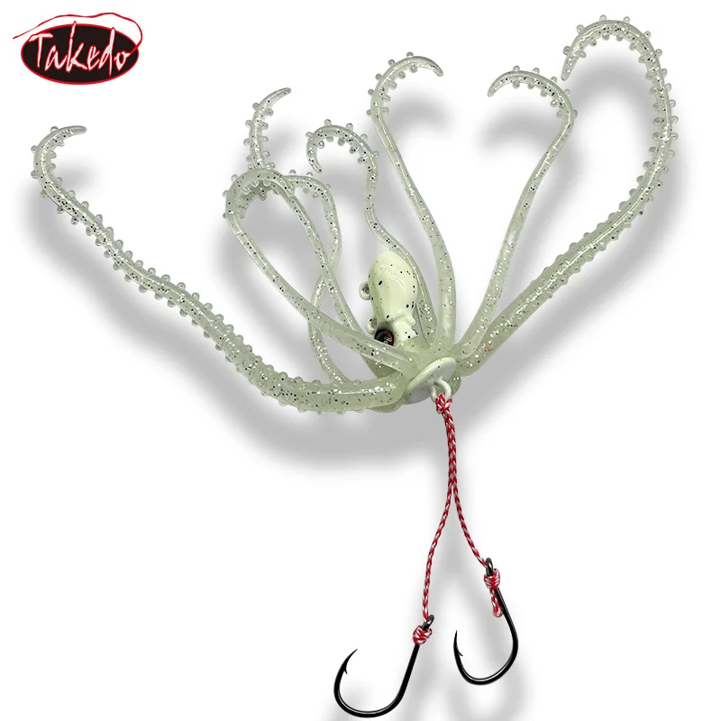 TAKEDO JJ02 20g pulpo suave falda TPR colores UV señuelo luminoso pesca en aguas profundas cebo de curricán atún hundimiento rápido ríos lagos - imagen 2