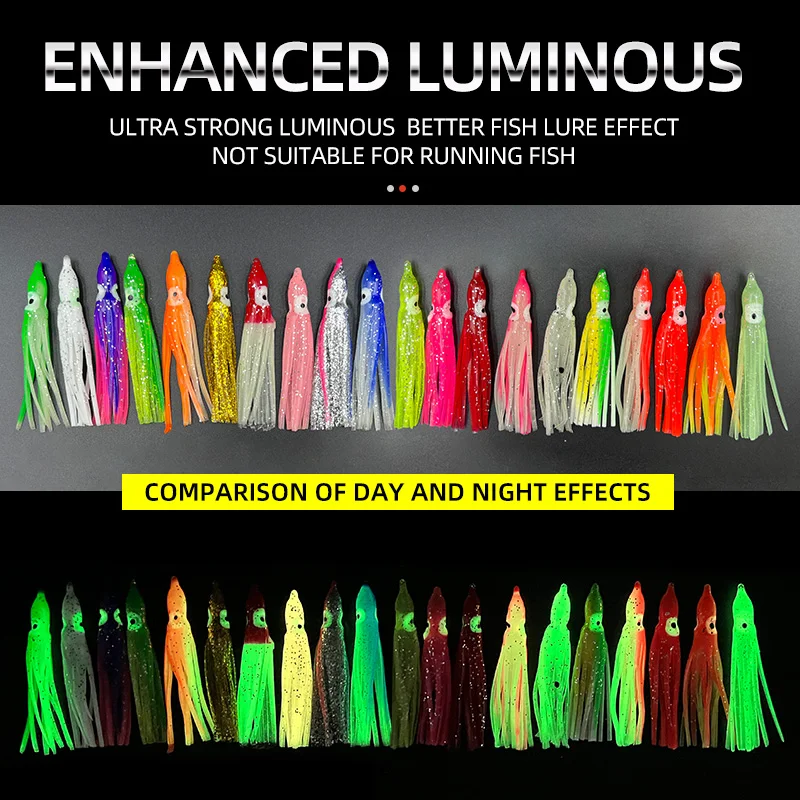 30 Uds 5-12cm 20 colores mezclados señuelo de pesca de calamar brillante goma suave pulpo falda de calamar cebo lubina atún pesca de carpa - imagen 3