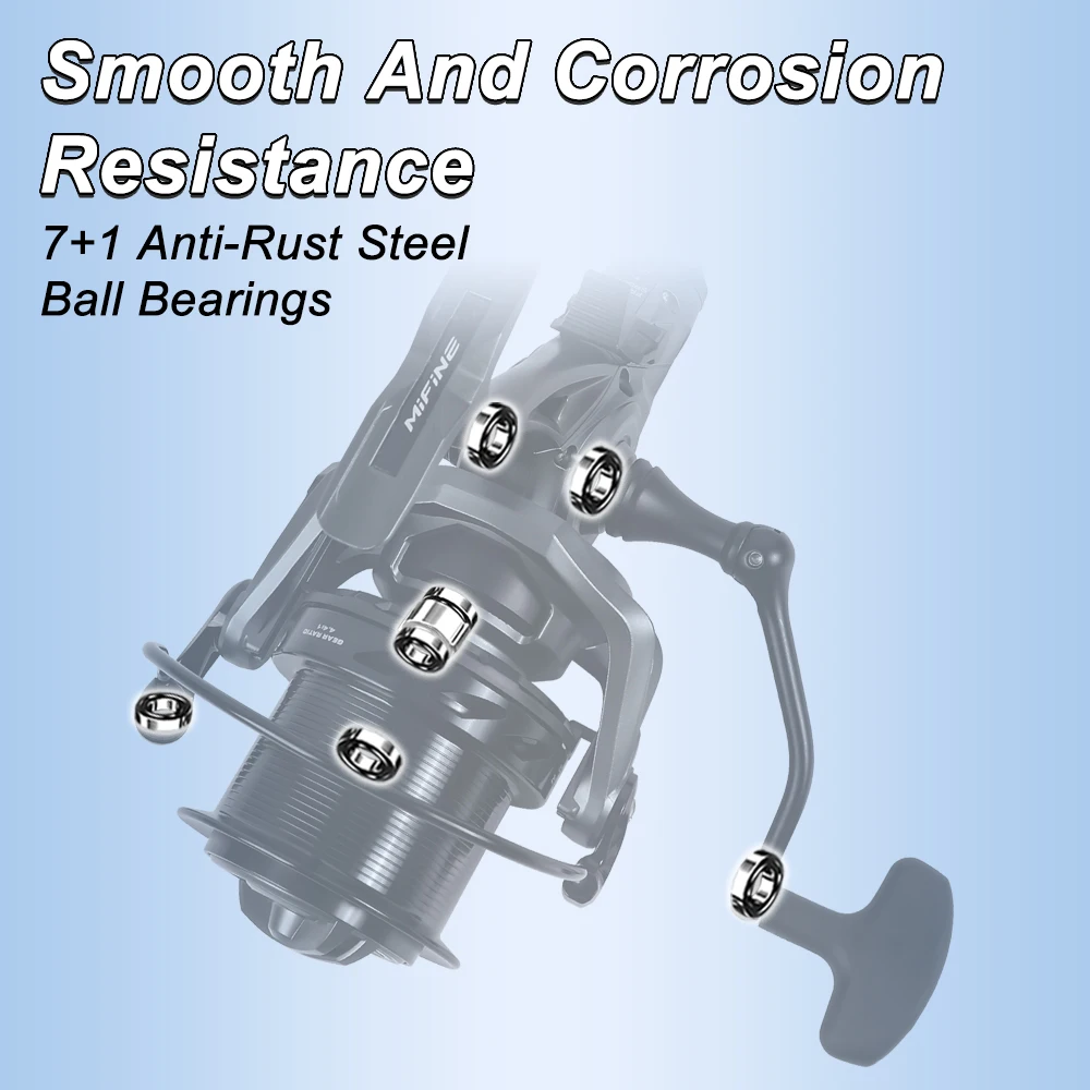 MIFINE CAVALIER CAPR BTR carretes giratorios 4,4:1 arrastre máximo 12KG 7 + 1BB tamaño 9000 ruedas de pesca de agua dulce salada carrete alimentador de carpa - imagen 5