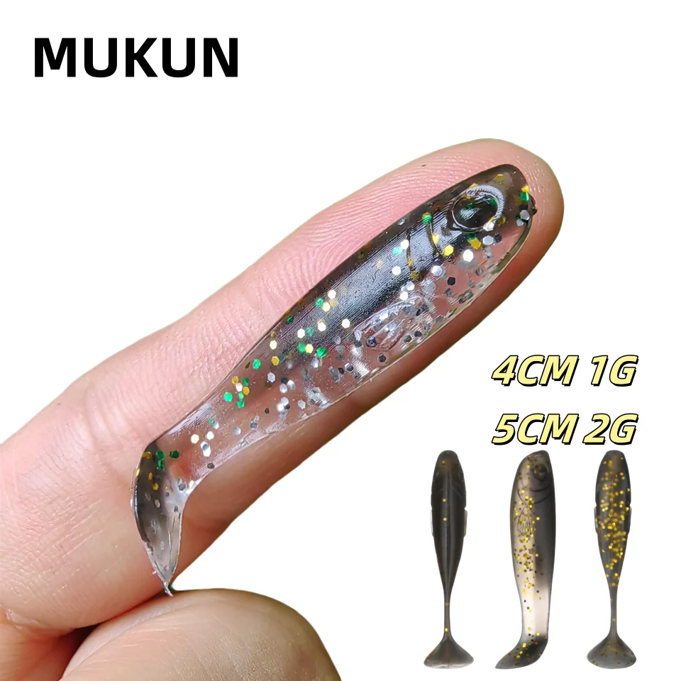 MUKUN 10 unids/lote Shad gusano cebo suave cola en T Jigging Wobblers señuelo de pesca aparejos lubina Lucio Artificial Swimbait de silicona