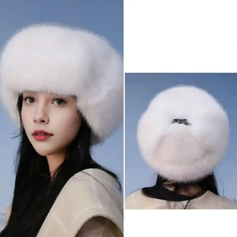 Gorro de bombardero de piel sintética a la moda para mujer, gorro con orejeras a prueba de viento, gorros con protección para los oídos gruesos, ciclismo, esquí - imagen 4