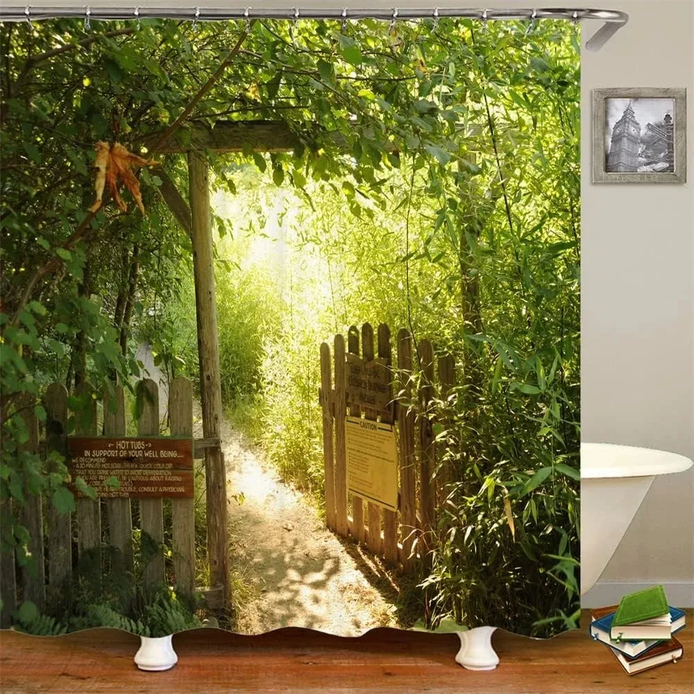 Cortinas de ducha con paisaje Natural de bosque, cortinas de baño con impresión 3d, tela lavable de poliéster con ganchos, pantalla decorativa para el hogar - imagen 3