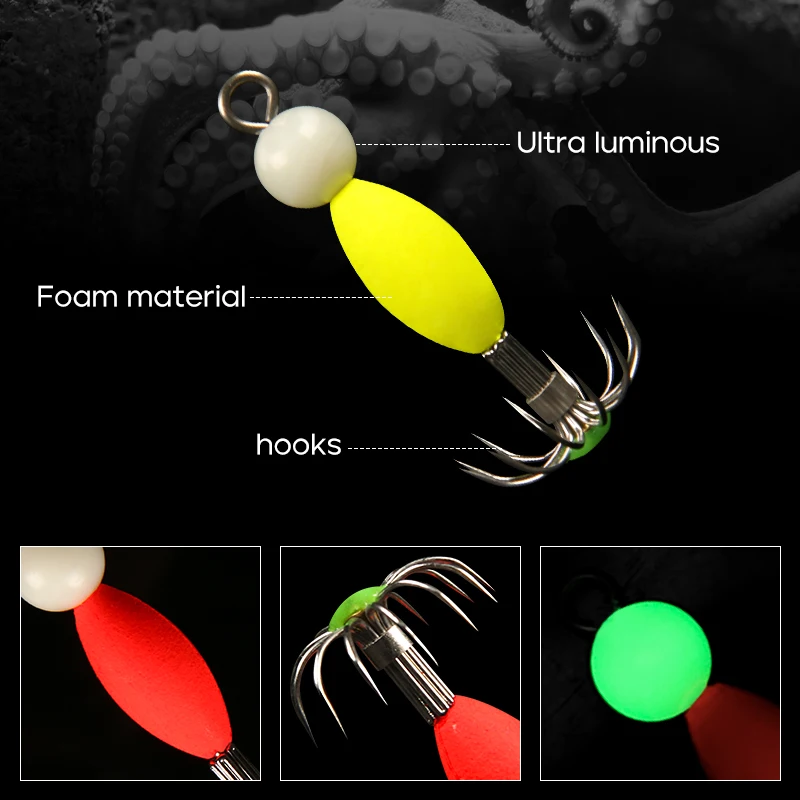 LETOYO 1,2g anzuelo flotante de pulpo luminoso calamar Jig señuelo de pesca cebo Artificial para Webfoot pulpo pesca señuelo de pesca de mar - imagen 4
