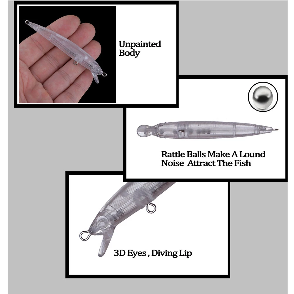 Chan'sHuang 20 piezas cebo en blanco sin pintar 83mm 4,9g sonajero flotante Minnow señuelo de pesca Artificial - imagen 4