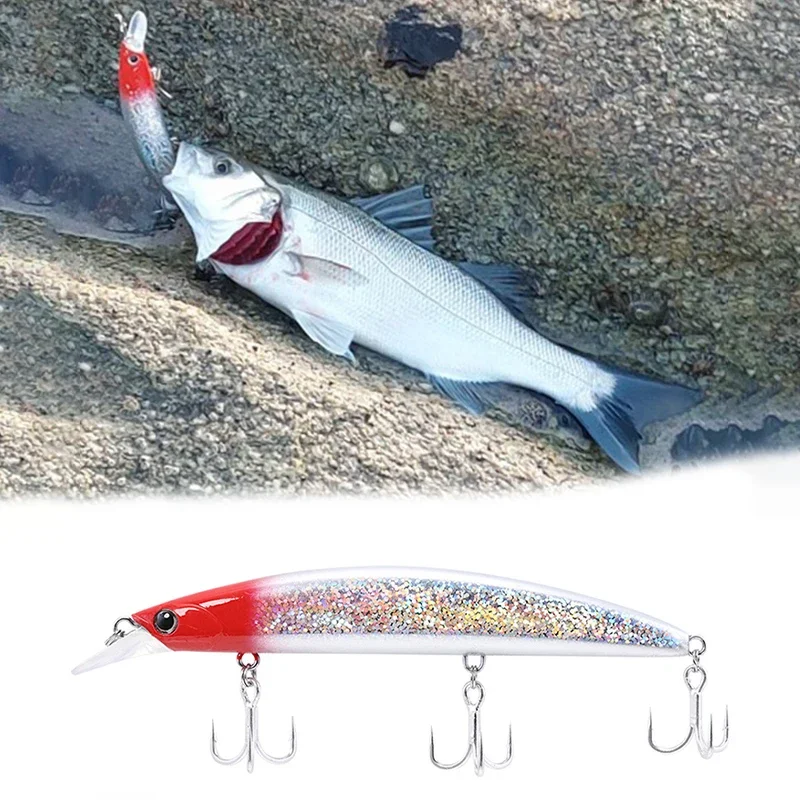 130F Ultra larga fundición Minnow flotante Wobbler cebo duro 13cm 23g flotador lubina agua salada señuelo de Pesca de mar Jerkbait manivela Pesca - imagen 3