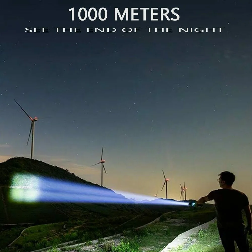 Linterna Potente portátil para exteriores, linterna eléctrica resistente al agua con carga USB, de Metal duradero para acampar, pescar y ciclismo - imagen 5