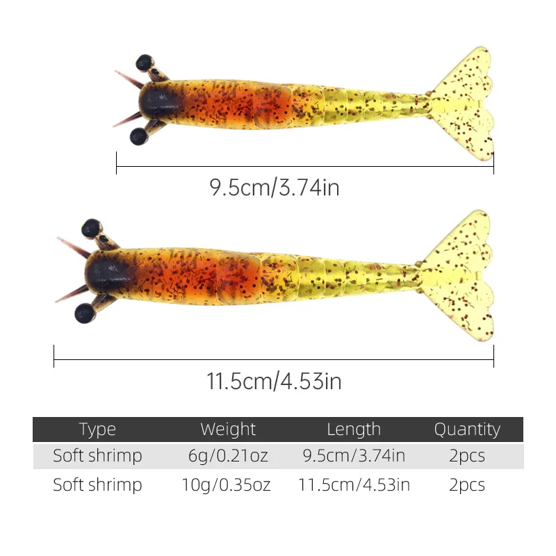 MUKUN 2 unids/caja camarones blandos 9,5 cm 6g11,5 cm 10g set cebo Artificial suave camarones señuelo de pesca cebo pescado - imagen 3