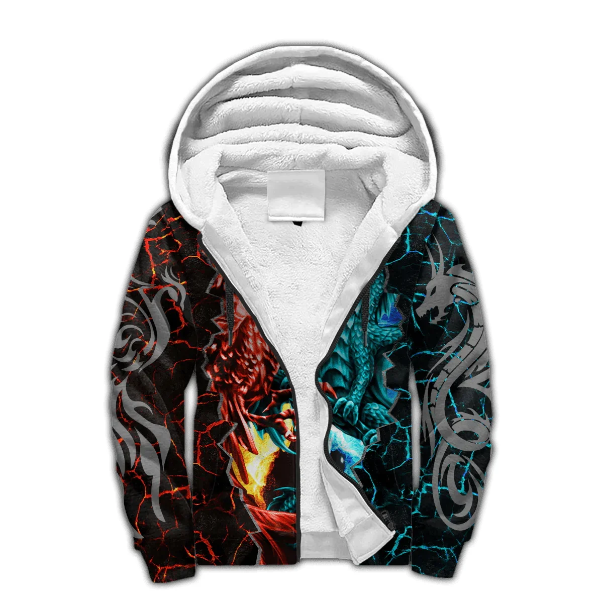 Dragon & Phoenix Ice Fire Tattoo 3D impreso moda hombres polar cremallera Sudadera con capucha Unisex Casual invierno más grueso cálido chaqueta con cremallera JH16