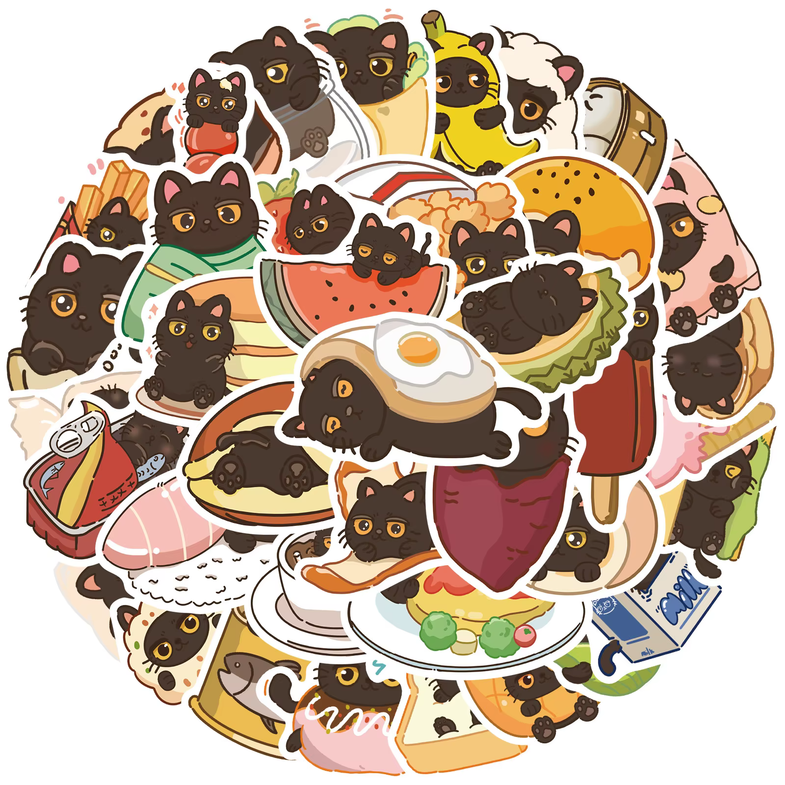 50 Uds. De pegatinas de grafiti de dibujos animados para diario de gato negro, comida bonita, teléfono, guitarra, portátil, maleta, taza, pegatina impermeable, juguetes para niños - imagen 3