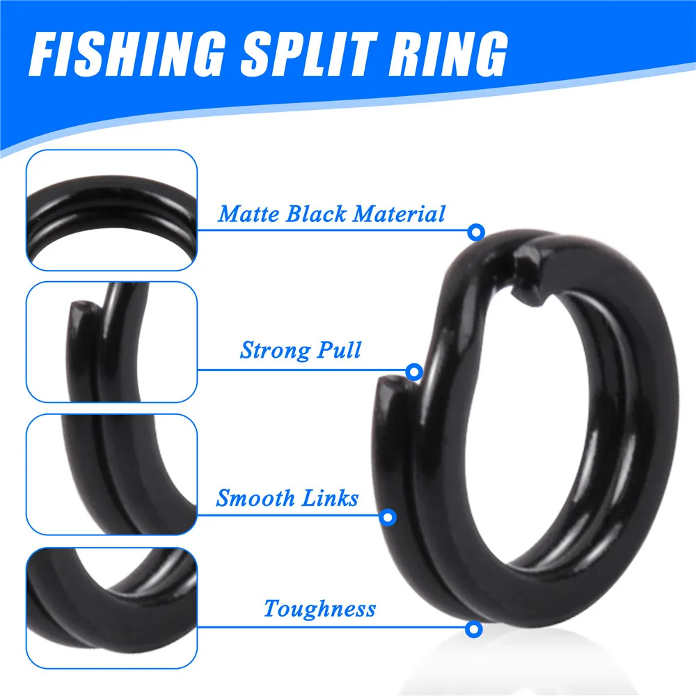 Juego de anillos divididos de 200 Uds., anillos tóricos de acero inoxidable negro/plateado, plantilla de señuelo de pesca, conector giratorio para accesorios de pesca de carpa - imagen 4
