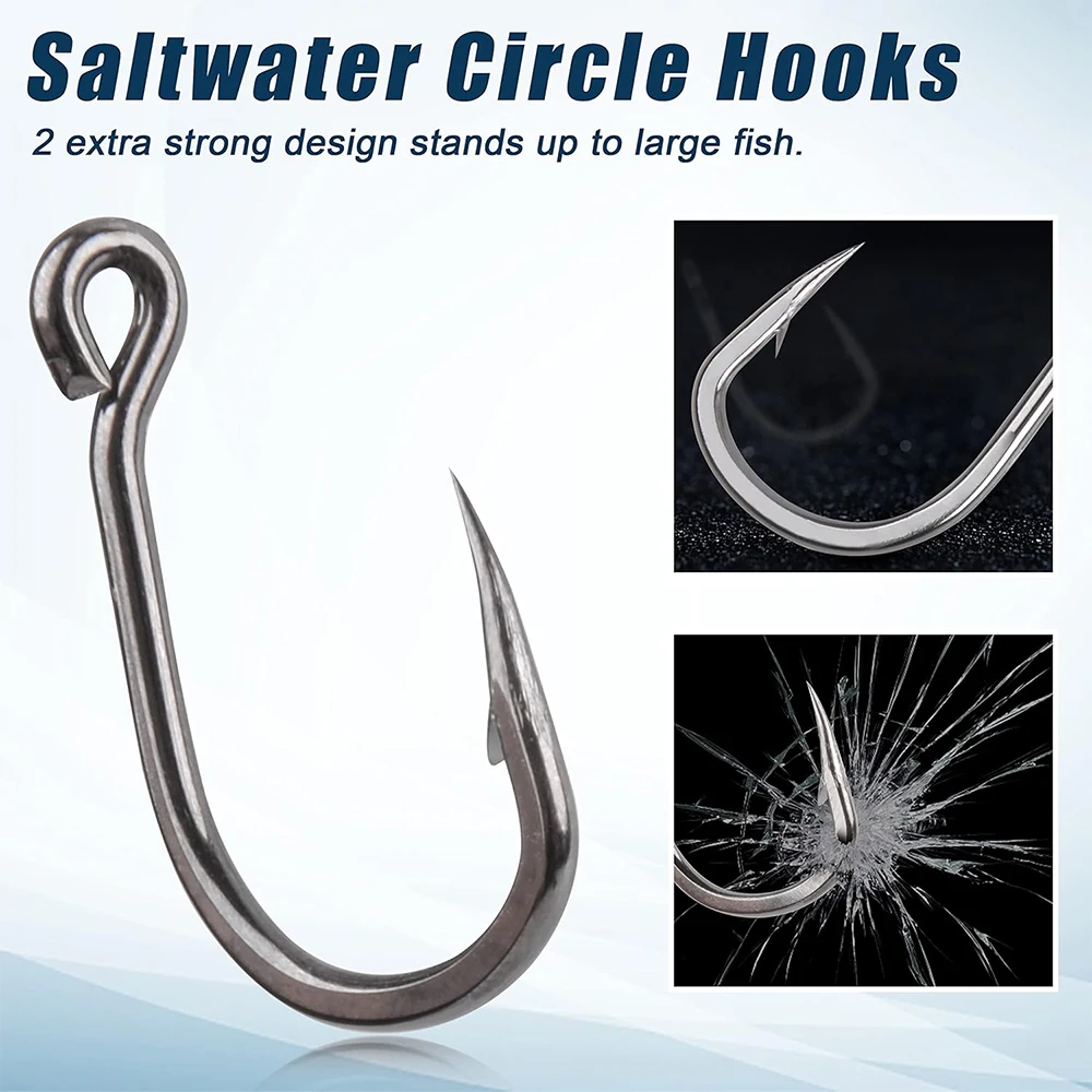 Anzuelo de pesca de 40 piezas, cebo de acero inoxidable para agua salada, fuerte, círculo afilado, pesca de juego grande - imagen 4