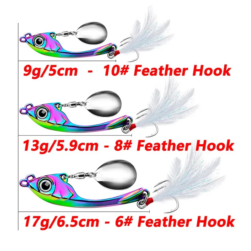 Señuelo de pesca metálico con cucharilla para spinning, cebo con anzuelos de pluma para lubina, sábalo a medida para shore vibes, jig wobblers, 1 pieza - imagen 2