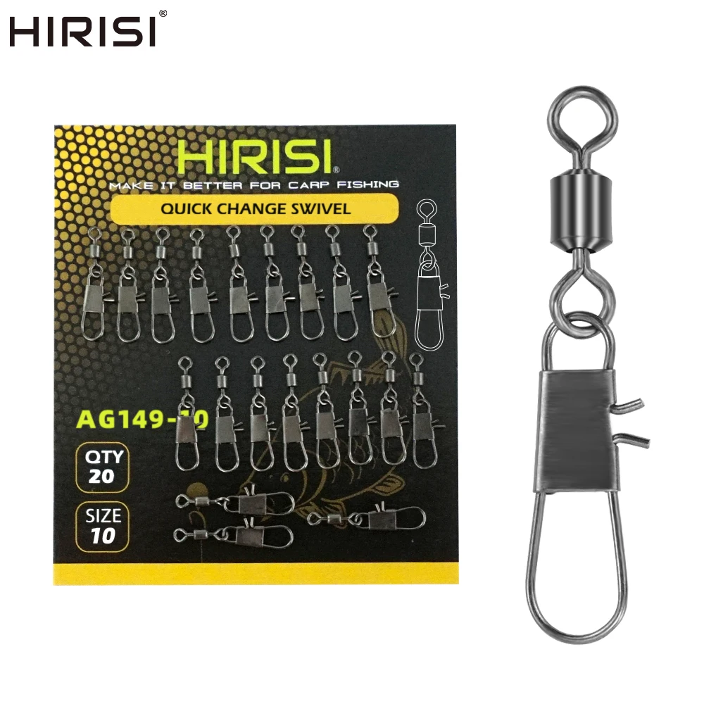 Hirisi 20 piezas pesca de carpa conector a presión de acero inoxidable pesca cambio rápido Terminal giratorio aparejos AG149