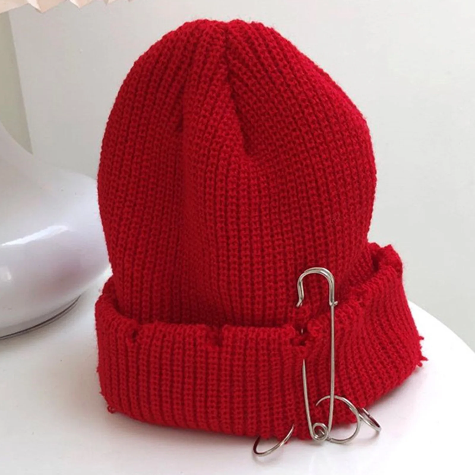 Gorro de punto cálido para invierno, gorro de hilo con Pin a la moda para hombres y mujeres, ciclismo al aire libre, Camping, senderismo, salida, gorros de punto cálidos a prueba de viento - imagen 3