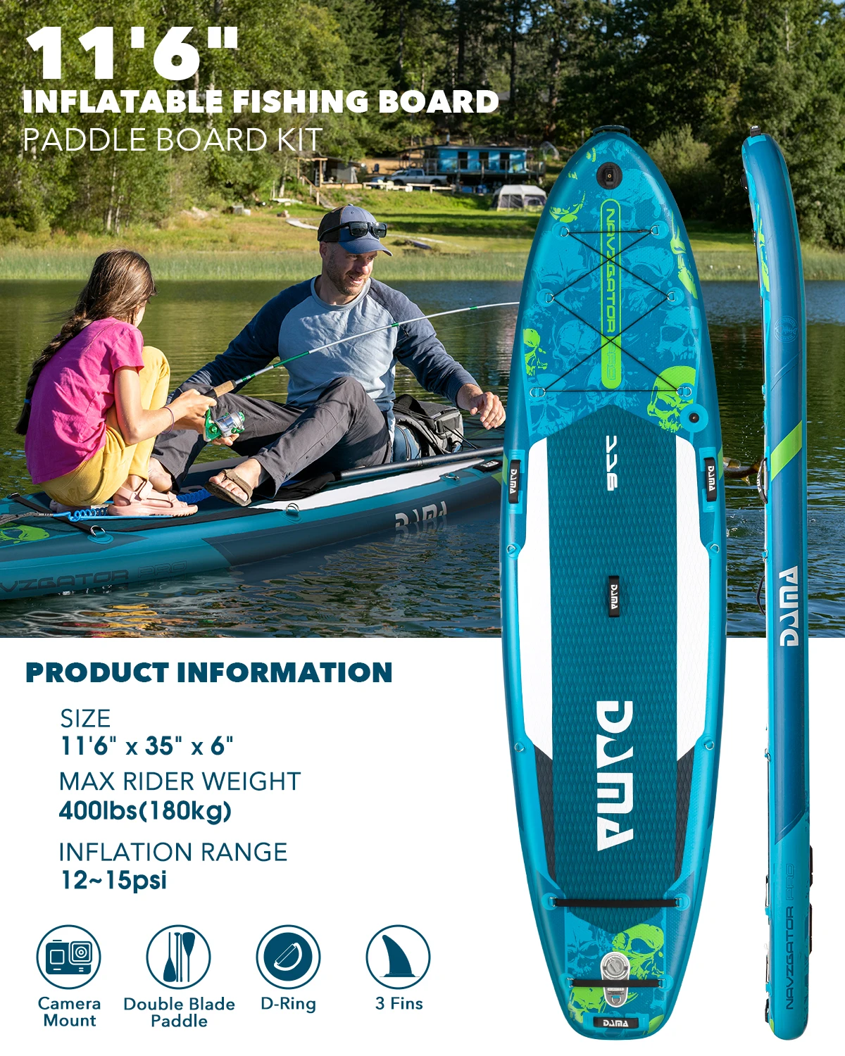 DAMA-Tabla de Paddle inflable para adultos, 11 '6 ''x35'' X6 '', estilo de pie, deportes acuáticos, pesca con accesorios, tabla de SUP, nuevo, 2023 - imagen 2