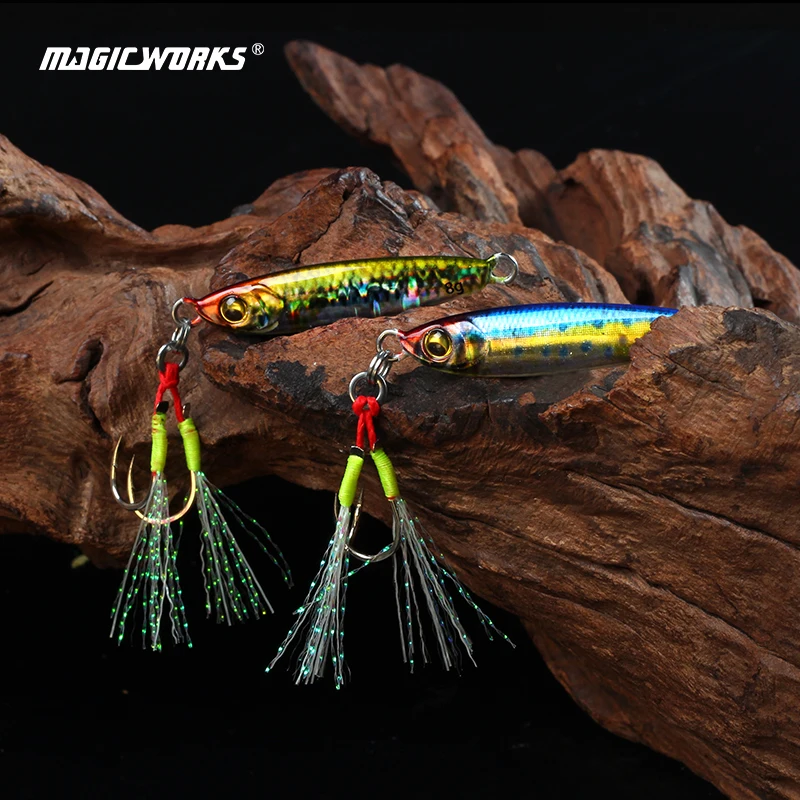 Magic Work Micro plantilla de Metal 3g 5g 8g Shore Casting Jig señuelos señuelo de pesca de lubina cebo Artificial Jigging lento aparejos de pesca de trucha - imagen 5