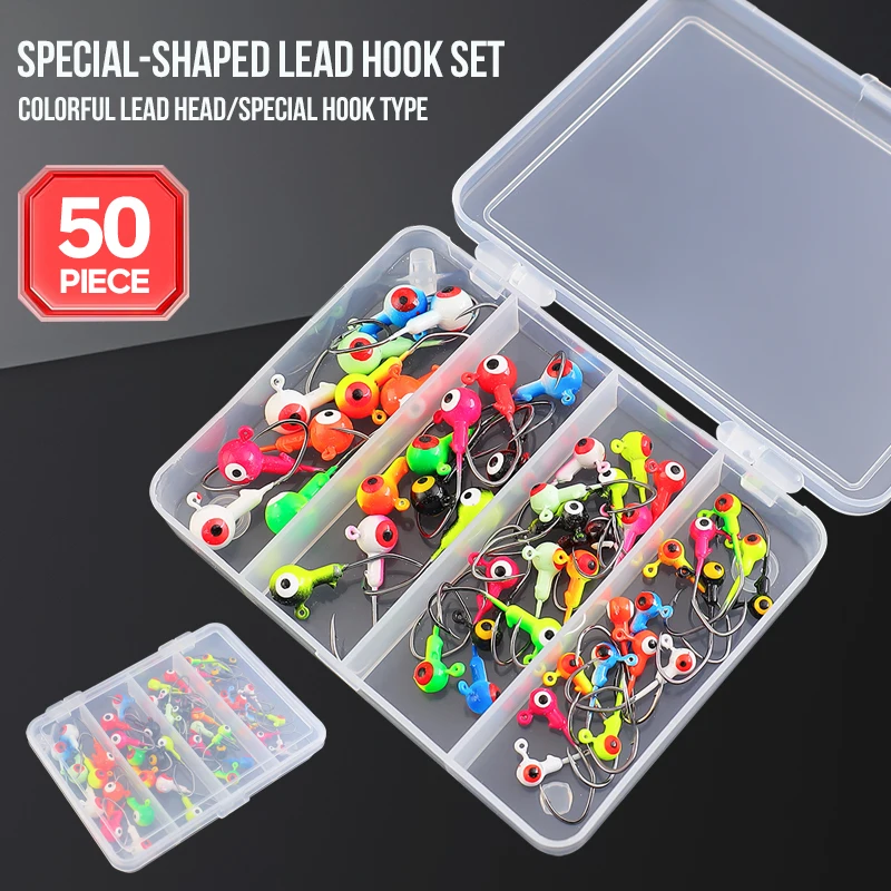 TAIYU 50 unids/set Micro anzuelos coloridos irregulares ganchos de cabeza de plomo para trucha Panfish lubina flujo pequeño Micro cebo con caja - imagen 2