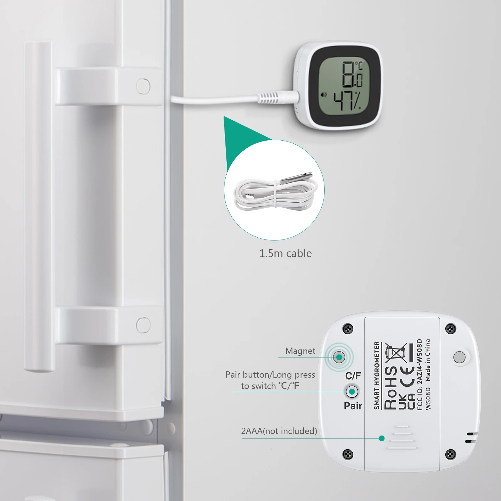 Termómetro Bluetooth ORIA para congelador – Sensor con higrómetro - imagen 2