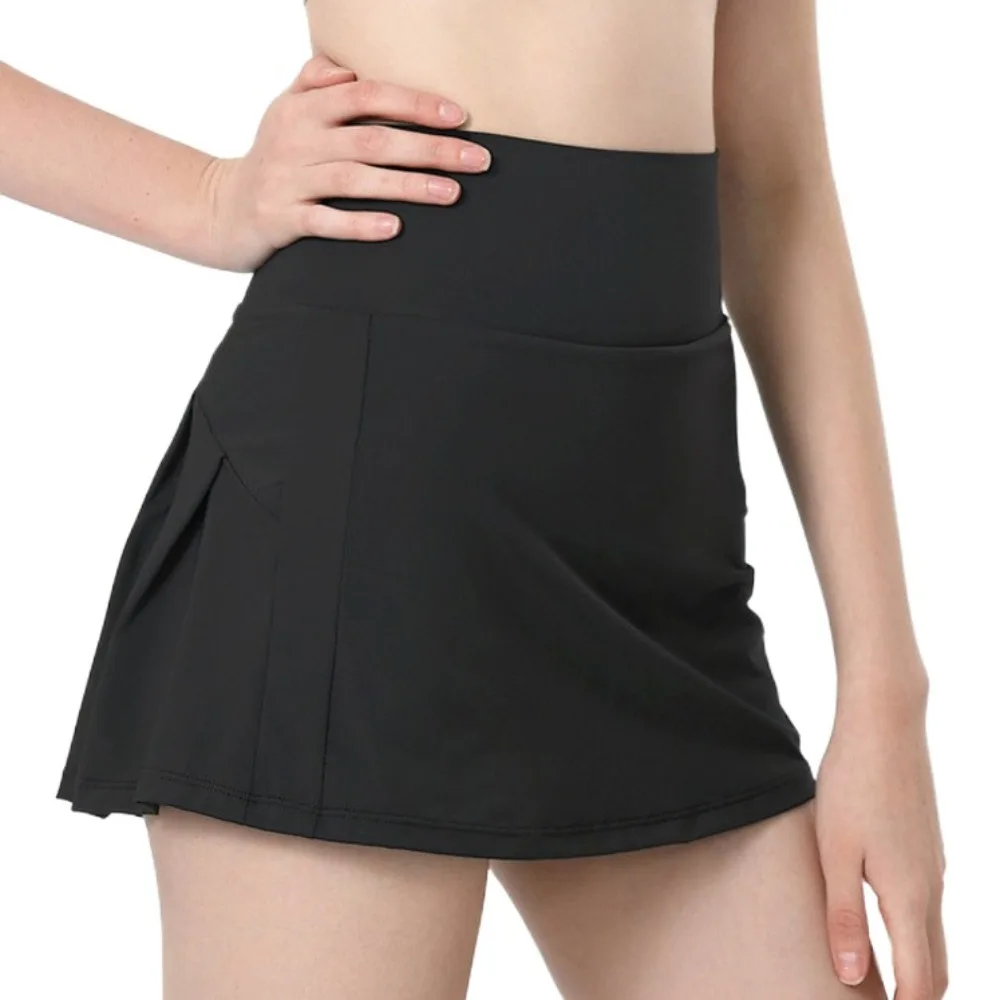 Falda de tenis plisada antideslumbrante, faldas de Golf de cintura alta de doble capa de secado rápido con forro, falda deportiva de Yoga de Color sólido