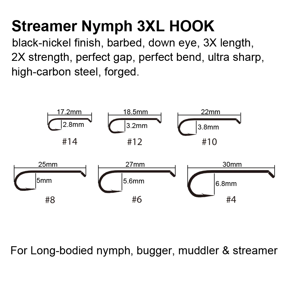 Wifreo-ganchos de serpentina de acero al carbono, Material de atado de moscas de alta resistencia, ganchos de púas forjados, 20 piezas 3XL - imagen 2