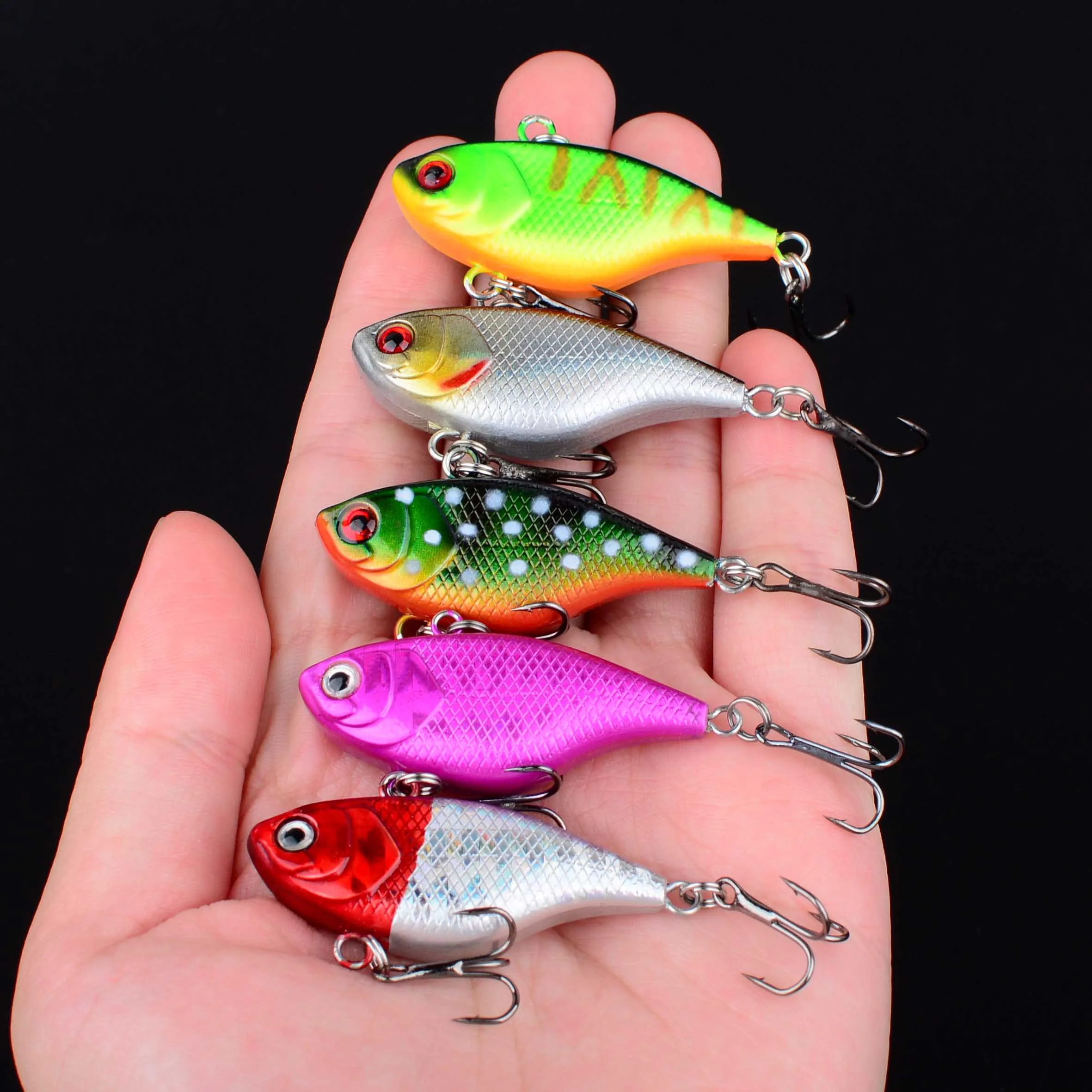 5 uds señuelos duros VIB pesca Minnow cebo anzuelos triples Crankbait Wobblers aparejos de pesca ojos 3D - imagen 3
